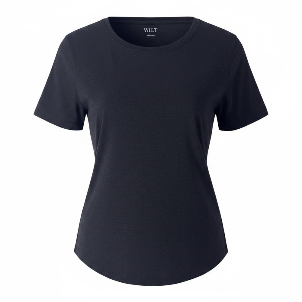Wilt Black Slub Knit Cotton Modal Short Sleeve Crew Neck Tee Shirt XL RN 75343